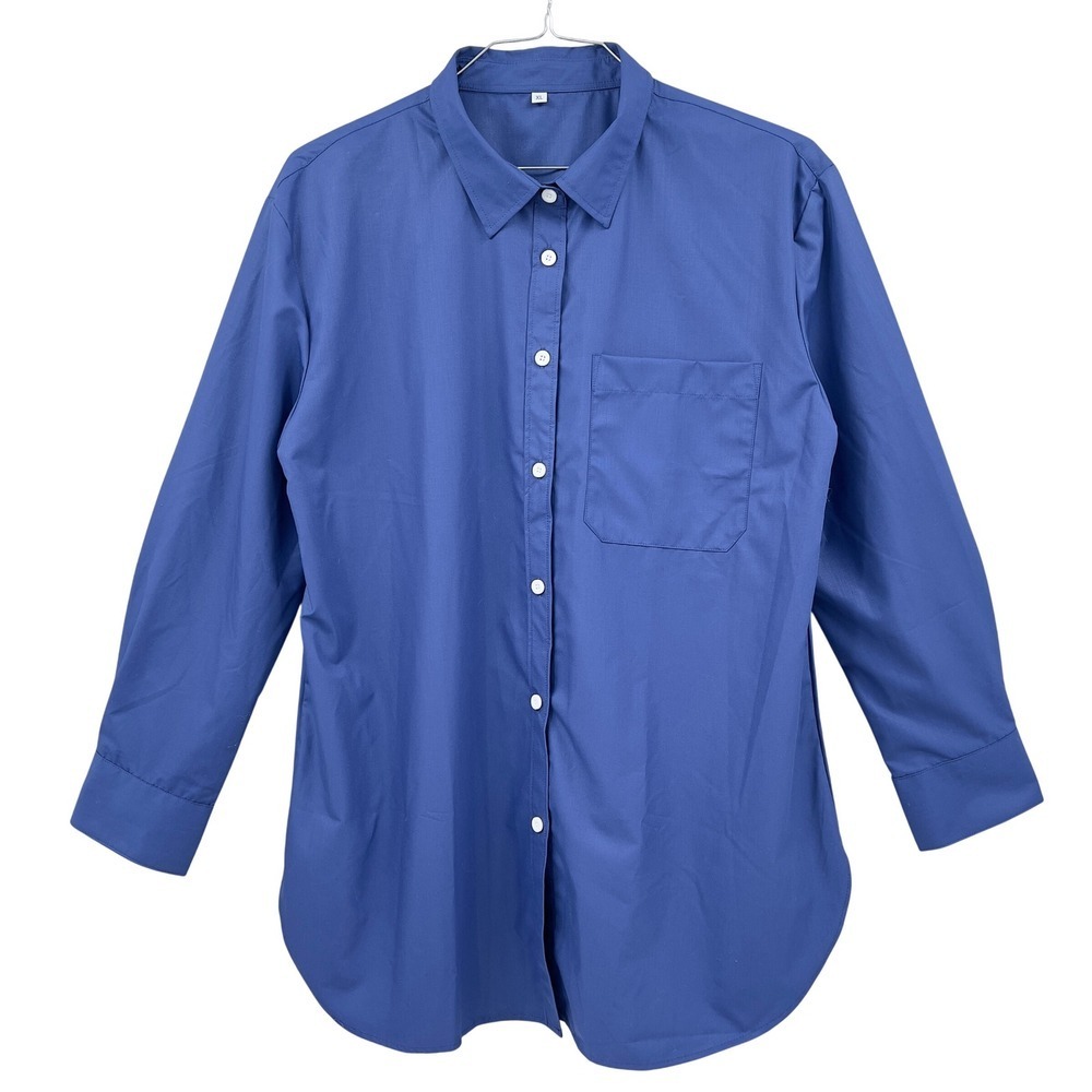 Women's Cobalt Blue Button Down Shirt Long Sleeve Collared Nautical Coastal XL